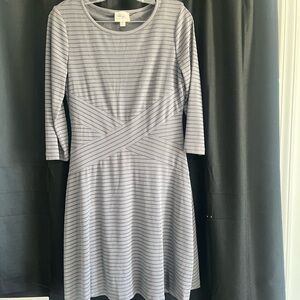 Beige by eci- Gray 3/4 Sleeve Striped Dress